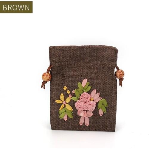 Brown Female Burlap Embroidered Jewelry Storage Display Bag Earring Pendent Bracelet Ring Showcase Jewellery Organizer For Lover