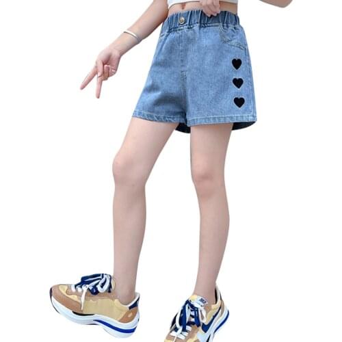 Girls Short Jeans Heart Pattern Girl Child Jeans Spring Autumn Trousers For Children Casual Style Clothes For Girls 6 8 10 12 14