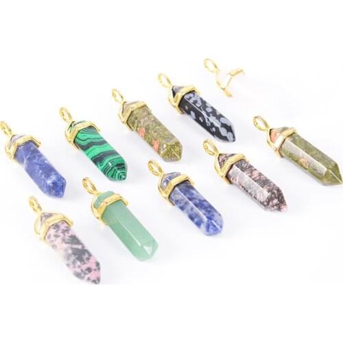 Bullet Shape Natural Stone Pendant Real Purple Crystal Men Women Chakra Gem Stones Quartz Pendants Summer Jewelry Gift D784-D790