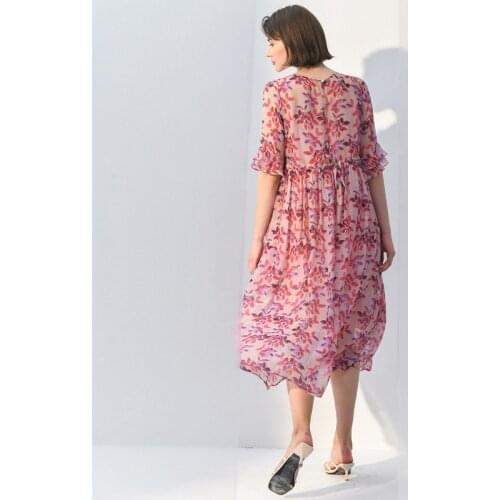 Summer Silk Womens 200% Beach Dress Elegant Floral Korean Ruffle Midi Dresses for Women Vestidos Mujer WF6654 KJ5699