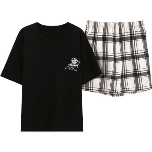 Summer New Fashional Ladies Sleepwear Cotton Pajams Women Black Color Short-sleeved Pijama Suit Female Clothes Sets Outfits