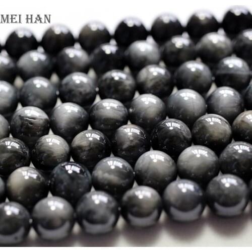 Meihan Free shipping natural Brazil grey 9.5-10mm cats eye (38 pcs/strand) smooth round beads for jewelry making design or gift