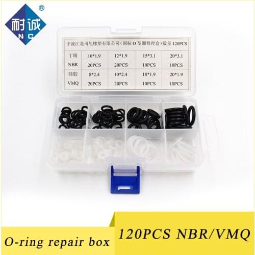 Mini White Black O Ring 120PCS 8Sizes VMQ NBR O Ring Silicone Seal Assortment Sealing O-ring Set Kit Flexible silicon Gasket Box