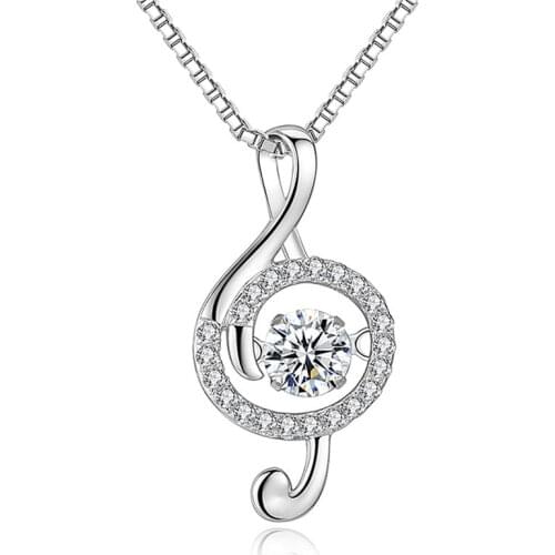 Trendy Silver 925 Sterling Necklace For Girl Princess Choker Accessories Fashion Crystal Note Pendant Necklace Female Jewelry