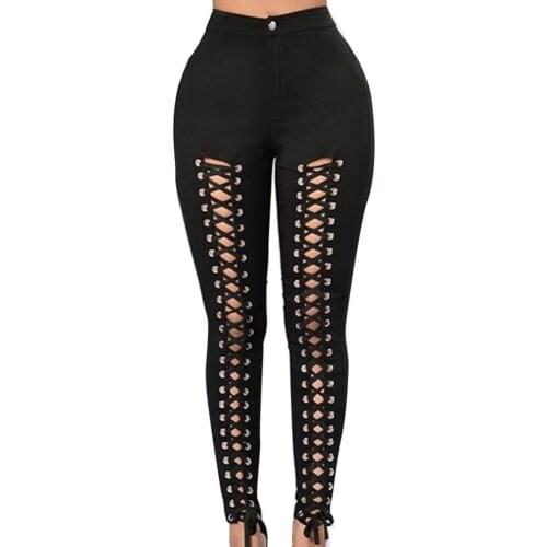 Fashion Women High Waist Pencil Leggings Stretchy Bandage Hollowed out Pants Sport Stretch Skinny Hip Trousers Sexy Casual Pants