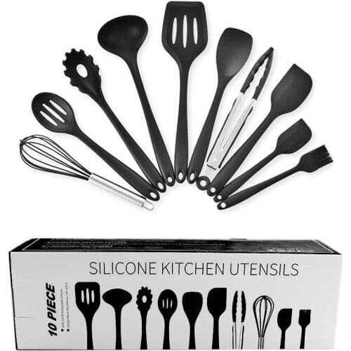 10Pcs Silicone Cooking Utensils Set Kitchenware Brush Clip Spoon Spatula Ladle Egg Beaters Kitchen Utensils Set Cooking Tools