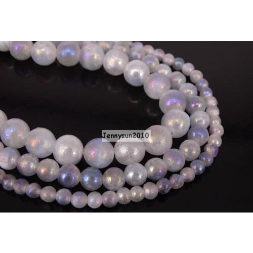 Natural Selenite AB Gems Stone Round Spacer Loose Beads 15.5'' Strand 4mm 6mm 8mm for Jewelry Making Crafts 5 Strands/Pack