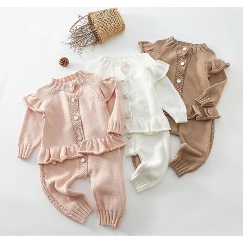 2021 Autumn New Baby Clothe Knitting Romper Girls Outfits Lace Jumpsuit Casual Newborn Overalls Baby Girls Clothes
