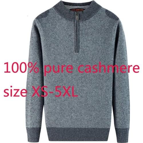 New High Quality Winter Men 100 Pure Cashmere Semi High Zipper Collar Sweater Thicker Casual Computer Knitted Plus Size XS-5XL
