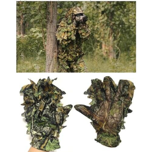 1Pair camouflage suit gloves Maple leaves Bionic ghillie suit hunter sniper airsoft military hunting clothing glove men woman