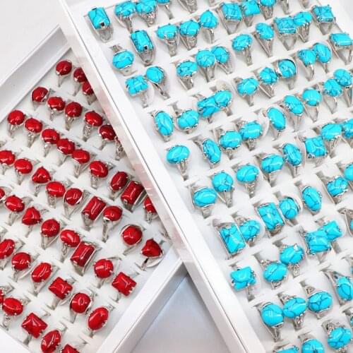 Wholesale 50 Pcs/lot Mix Random Style Stone Alloy Rings Fashion Jewelry Women Party Ring Wedding Ring