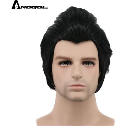 ANOGOL Beauty and the Beast Gaston Wig High Temperature Fiber Long Black Synthetic Cosplay Wig for Men Halloween Costume Party