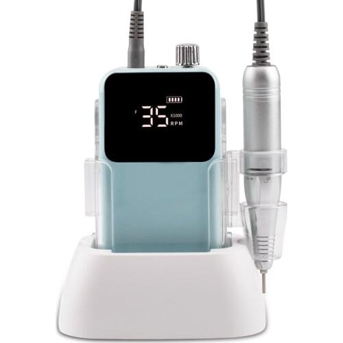 Rectangle Desktop Cordless Base Electric Nail Drill Machine 35000rpm Drill Set for Manicure Pedicure Rechargeable Battery