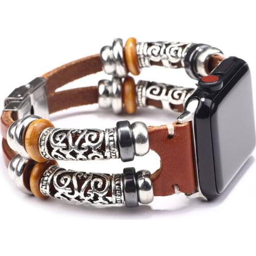 PU Leather Embossed Ornament Wristband For Apple Watch Series 6/5/4/3/SE Replacement Bracelet Strap For Women Men Accessories