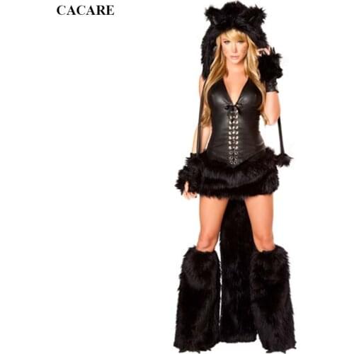 CHEAPEST Sexy Costumes Cosplay Set Cat Women Dance Stage Costume Dance Suit F0649 Black with Fur Hat Gloves Leg Fur Tail