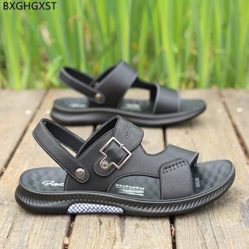 Black Beach Shoes Men Sandals for Men Outdoor Man Shoes Leather Beach Sandals Man Sandals 2021 Summer Chaussure Sandalias Hombre