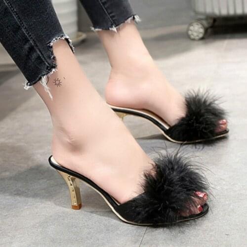 Women Sandals Summer Fashion New 7cm High Heels Thin Heels Peep-toe Shallow Solid Casual Ladies Sexy Pumps Slides Female Sandals