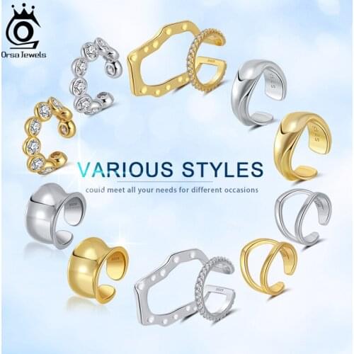 ORSA JEWELS 1Pcs 925 Sterling Silver Fashion Ear Cuffs Non-Piercing Helix Cartilage Cuff Earrings with CZ for Women Jewelry CL13