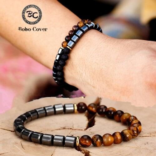 Charm Buddha Hematite Distance Bracelets Men Femme Chakra 6mm Natural Tiger Eye Stone Yoga Bracelet Homme Jewelry Pulsera Hombre