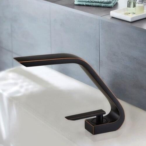 LIUYUE Basin Faucets Black/Chrome Brass Curve type Bathroom Basin Faucet Deck Mounted Cold Hot Water Sink Mixer Taps Torneira