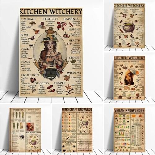 Modern Kitchen Witchery Canvas Painting Wall Pictures Witches Magic Knowledge Art Painting Gifts Posters and Prints Home Decor