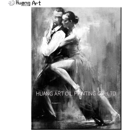 Top Artist Pure Hand-painted High Quality Impression Black And White Tango Oil Painting on Canvas Lover Dancer Oil Painting