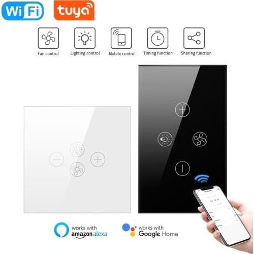 Tuya Smart interruptor Wifi Fan Light Switch,EU/US Ceiling Fan Lamp Wall Panel Various Speed Alexa Google Home Voice Control