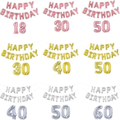 1 Set 16inch Rose Gold Happy Birthrday Letter Number Foil Helium Balloons 18 21 30 40 50 60 Adult Birthday Party Decor Globos
