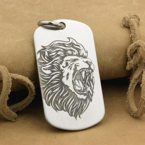 High Detail Deep Engraved Solid 316L Stainless Steel Mens Biker Rocker Punk Angry Lion Dog Tag Pendant 9X107 JP