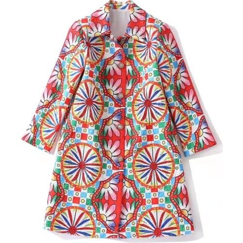 European and American womens wear new autumn 2022 Long sleeve lapel Fashion embossed wheel print trench coat