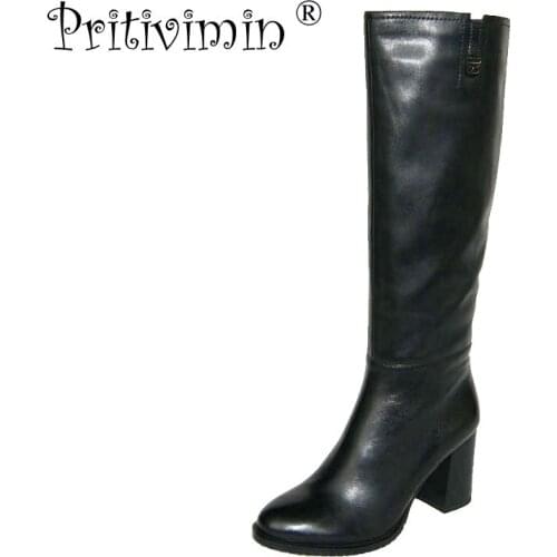 2018 Ladies sheepskin leather long boots women fashion handmade shoes girls winter warm plush bota feminina Pritivimin FN16