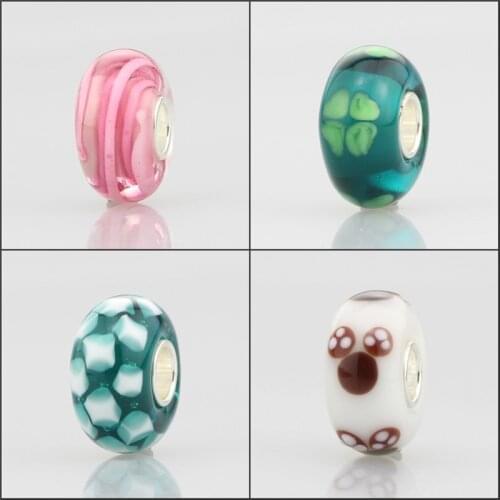 Emith Fla 100% 925 Sterling Silver DIY Lampwork Charm Bead Fit European Bracelet Bangle Jewelry Accessories 4 Colors