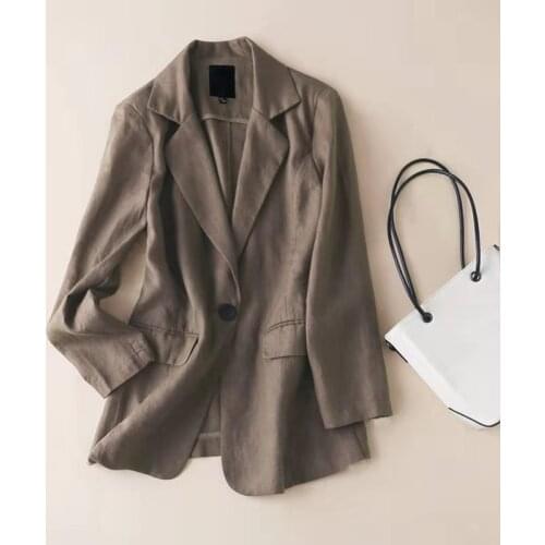 2021 New Arrival Spring/autumn Women Casual Notched Collar Long Sleeve Blazers Slim Single Button Cotton Linen Coat W220