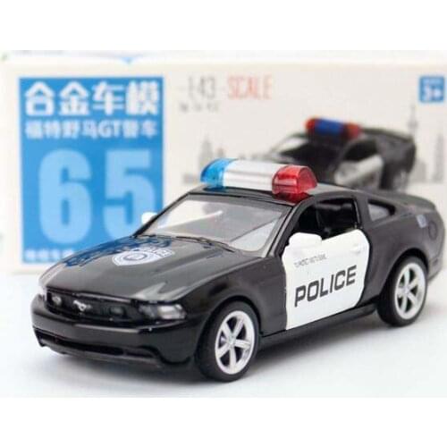 1/43 Ford Mustang GT Police Model Toy Car Alloy Die Cast Pull Back 2 Doors Open Toys Vehicle For Collection
