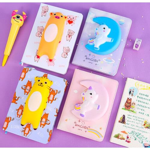 1 Pcs Creative Cartoon Unicorn Decompression Notebooks Cute Animal 3D Soft Vent Color Page DIY Press Rebound Planners Handbook