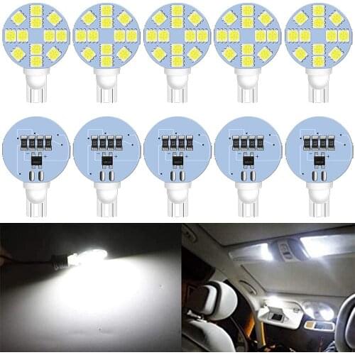 10Pcs 194 T10 921 192 5050 12 SMD White Wedge Daylight Lamp RV Trailer Camper Ceiling Dome Interior Boat Car MAPE Dome Light 12V
