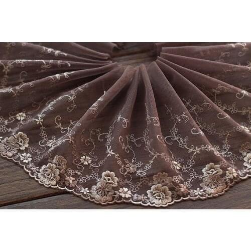 2 Yards Lace Trim Floral Embroidered Coffee Tulle Lace Trim 5.9 Inches Wide High Quality