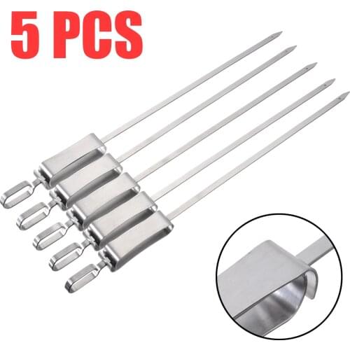 5pcs Stainless Steel Barbecue Pin Flat For Kebab Tandoori General BBQ Needs Skewers Outdoor BBQ Grill Tools Forks