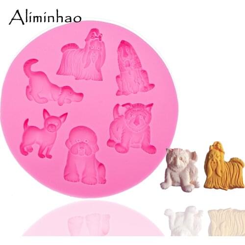 B0046 6 holes Different breeds of dogs shape Sugarcraft Silicone mould fondant mold cake decorating tools chocolate molds
