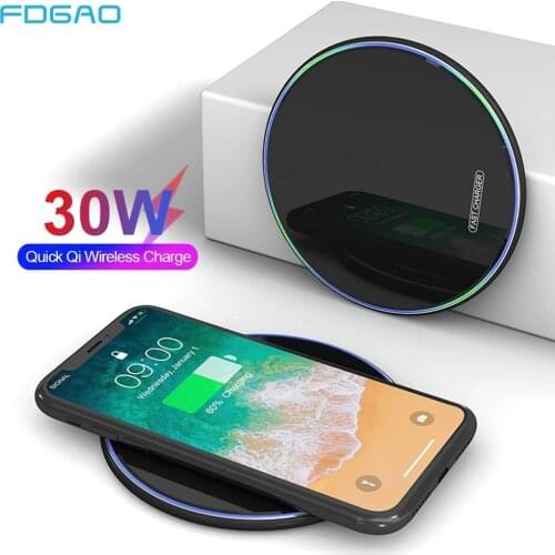 30W Qi Wireless Charger For iPhone 12 11 Pro Max XS X 8 Induction Phone Fast Charging Pad For Samsung S21 S20 Xiaomi mi 11 10s