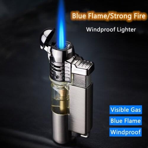 Big Firepower Blue Flame Creative Visible Gas Butane Lighter Turbo Lighter Cigar Tube Kitchen Multifunctional Lgnition Tool