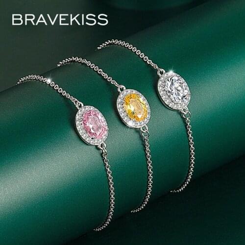BRAVEKISS NEW Luxury Delicate Workmanship 3 Colos White Pink Yellow Oval CZ Bracelet Jewelry Gift for Women Bracelets UB0235