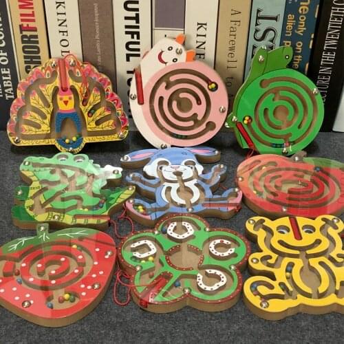Childrens Educational Toys Magnetic Maze Pen Beads Wooden Trumpet Animal Maze Toys