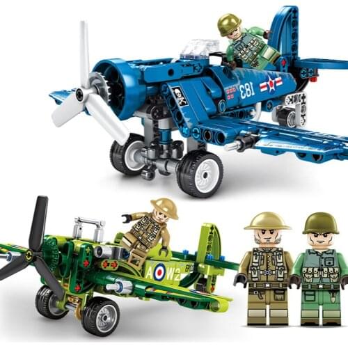 Childrens building blocks assembled toys puzzle World War II military fighter puzzle plane model boy