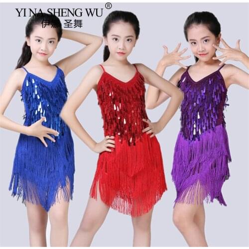 Children Latin Dance Dress Sequins Competition Latin Dress For Girls Tassel Dancing Costumes Kid Performance Show Stage Outfits