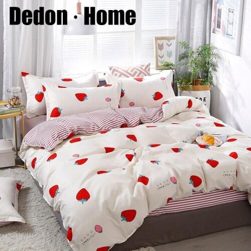 Home Textile Strawberry Beige Bedding Set A/B Double-sided Pattern Duvet Cover Pillow Case Bedsheet Kids Adult Bed Cover Sets