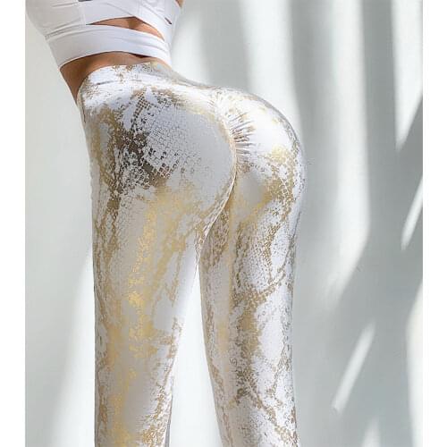 Elastic Snake Print Glitter Seamless Leggings Women Sexy Butt Lift High Waist Yoga Pants Fitness Push Up Gym Slim Leggings