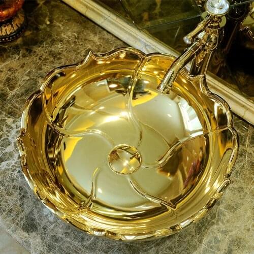 Europe style washbasin sink Jingdezhen Art Counter Top ceramic bathroom sink ceramic art wash basin for bathroom gold