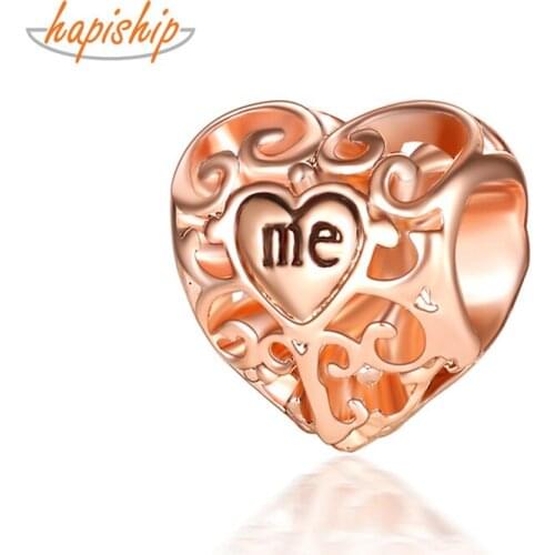 Hapiship 2021 Original Daisy Fashion Romantic Rose Love Heart Charm Beads Fit Charm Bracelet Female DIY Jewelry Making CZ119