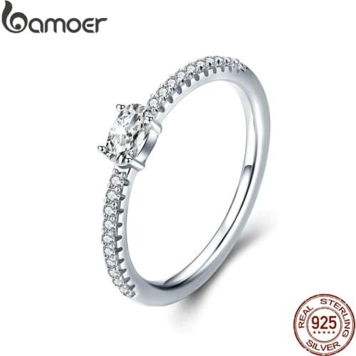 BAMOER Wedding Ring Sterling Silver 925 Clear Cubic Zirconia Engagement Rings for Women Promise Statement Jewelry SCR524